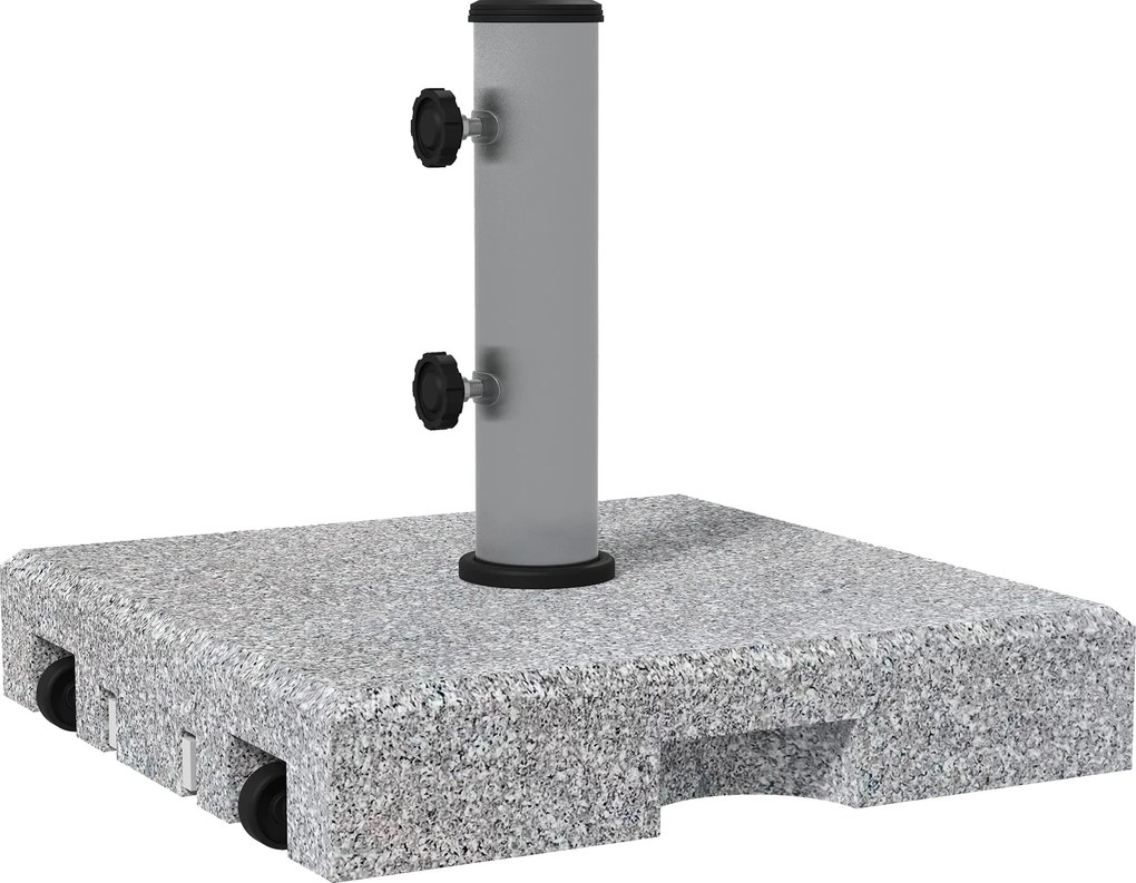 Outsunny Gránit Napernyő Állvány 28kg Napernyő Alap Két Forgatható Gombbal Ø 32/38/48 mm Esernyő Rúdhoz, Kerekes Napernyő Állvány Kertbe, Szürke | Aos