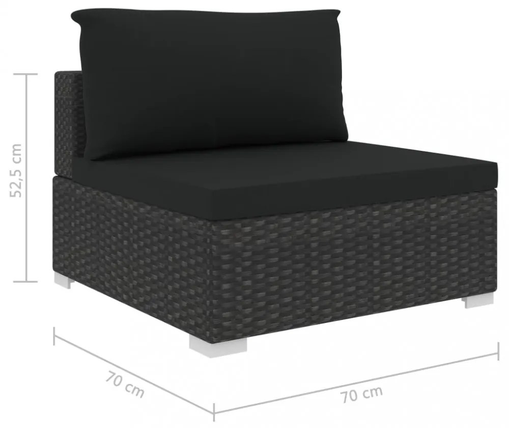 12 részes fekete polyrattan kerti bútorszett párnákkal