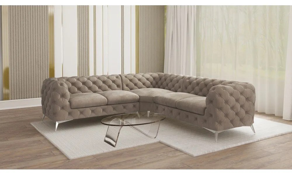 Szürkésbézs bársony sarokkanapé Chelsea – Ropez