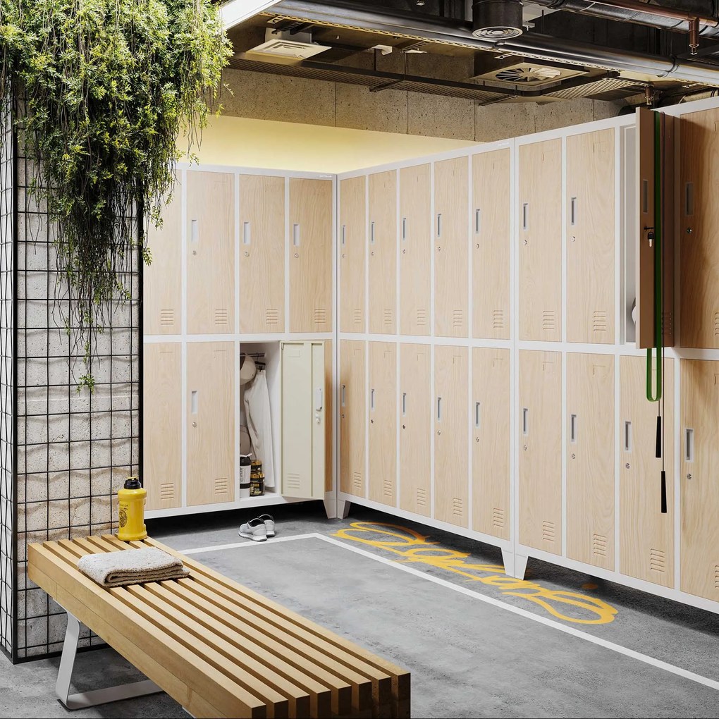 Pléh öltözőszekrény lábakon, 10 rekeszes BARTEK, 1360 x 1720 x 450 mm, Eco Design: fehér/ sonoma tölgy