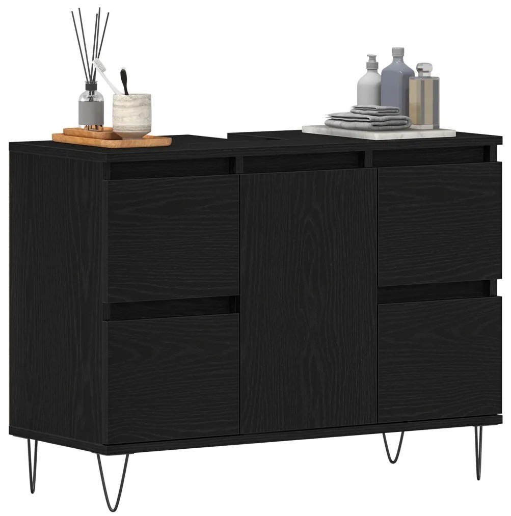 Fürdőszoba Mosdókagyló Szekrény Fekete Tölgy 80x33x60 cm Műanyag