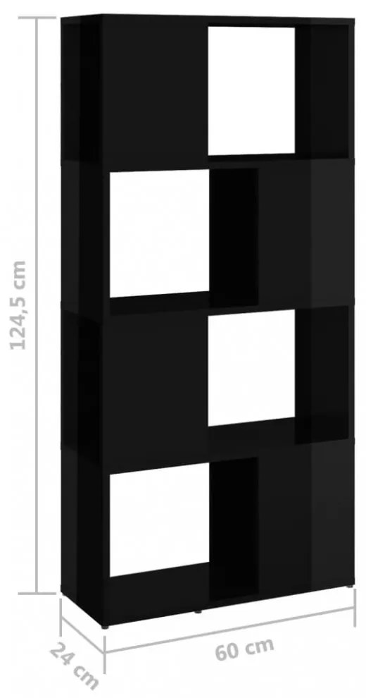 magasfényű fekete térelválasztó könyvszekrény 60x24x124,5 cm