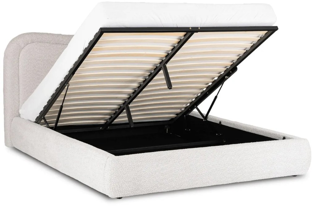 Szürke Bouclé Franciaágy Ágyneműtartóval. 160x200 HAGA