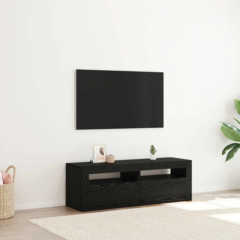 fekete tölgy szerelt fa TV-szekrény LED-ekkel 120x35x40 cm