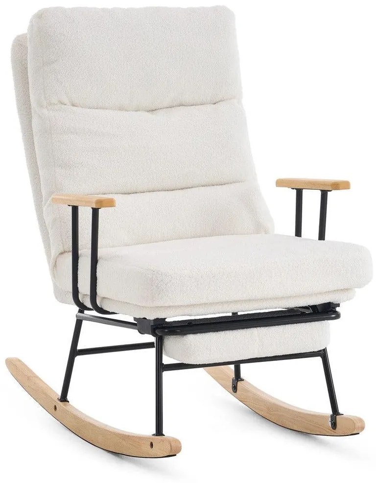 Hintaszék fa lábakkal, plüss szövettel, 4 fokozatban állítható háttámlával, fehér