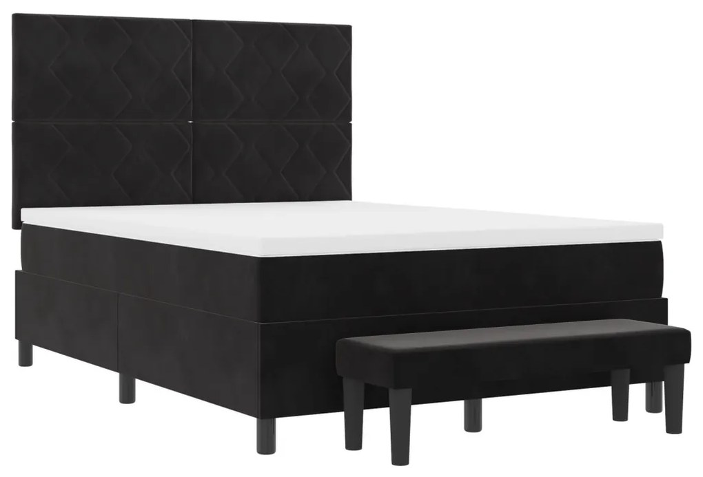 Box Spring Ágy Matraccal és Pad Fekete 140x190 cm Bársony