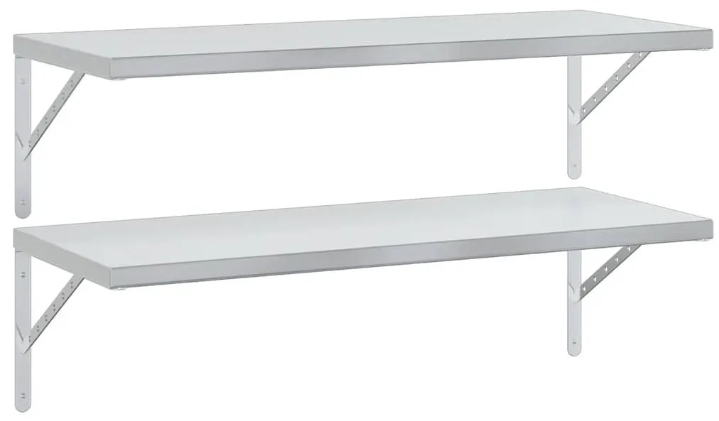 2 db ezüstszínű rozsdamentes acél fali polc 100x40 cm