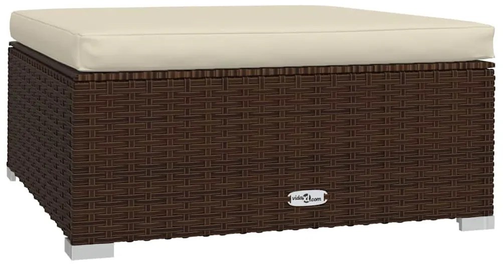 Barna polyrattan kerti lábtartó párnával 70 x 70 x 30 cm
