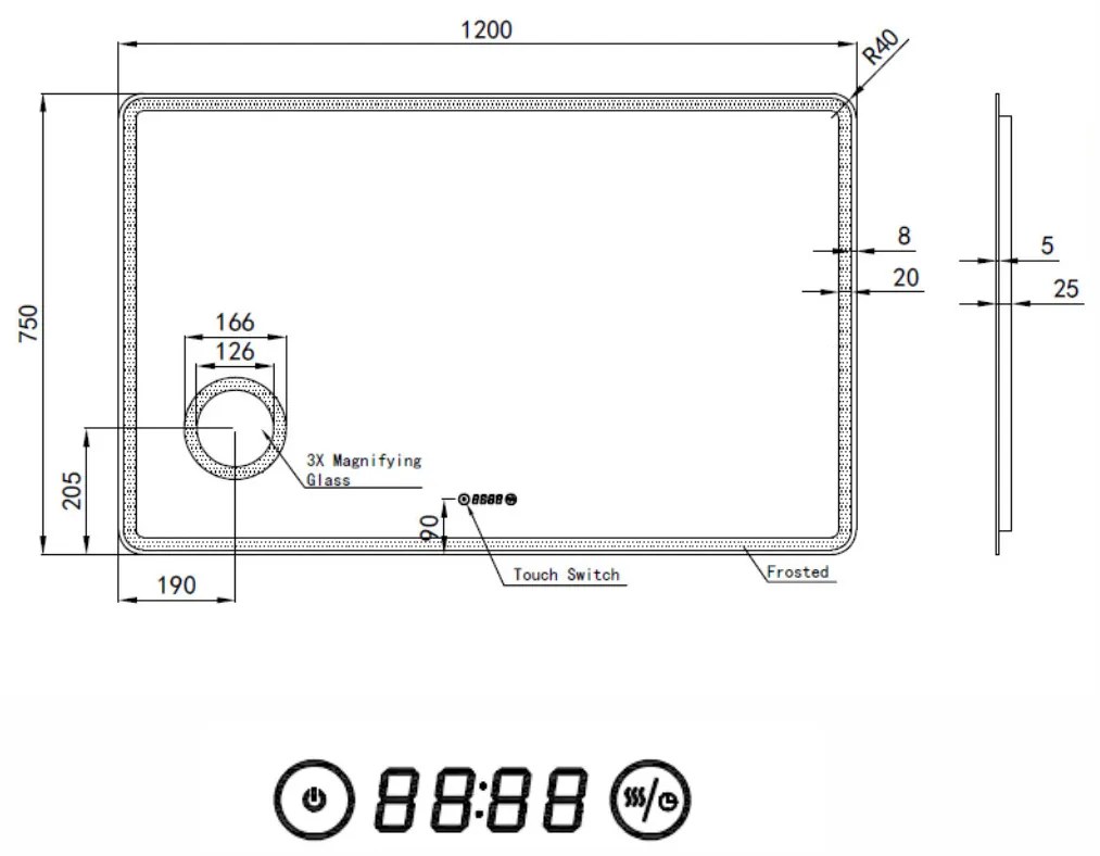 Fürdőszobai LED tükör 120x75cm | Páramentesítő - Kozmetikai tükör - Fényerő + színhőfok állítás - Digitális óra | Welland Luxury-Line G1094
