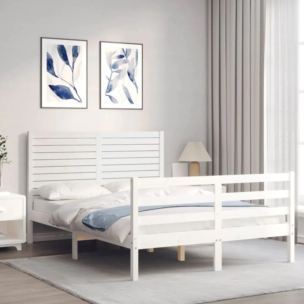 fehér tömör fa ágykeret fejtámlával 140 x 200 cm