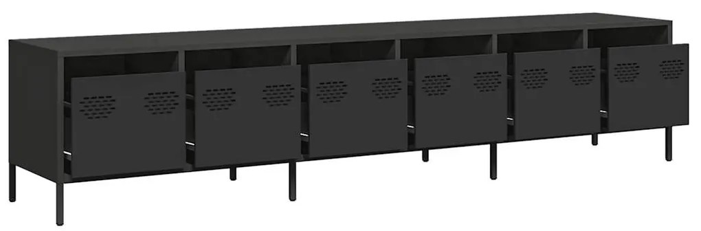 fekete hidegen hengerelt acél TV-szekrény 202 x 39 x 43,5 cm