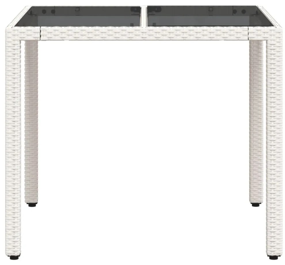 fehér polyrattan üveglapos kerti asztal 90 x 90 x 75 cm