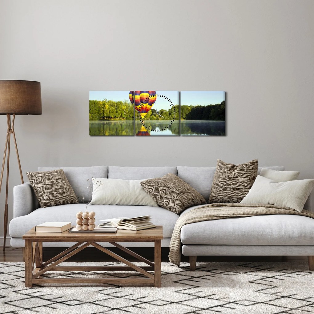 Hőlégballon a tónál képe (órával) (90x30 cm)