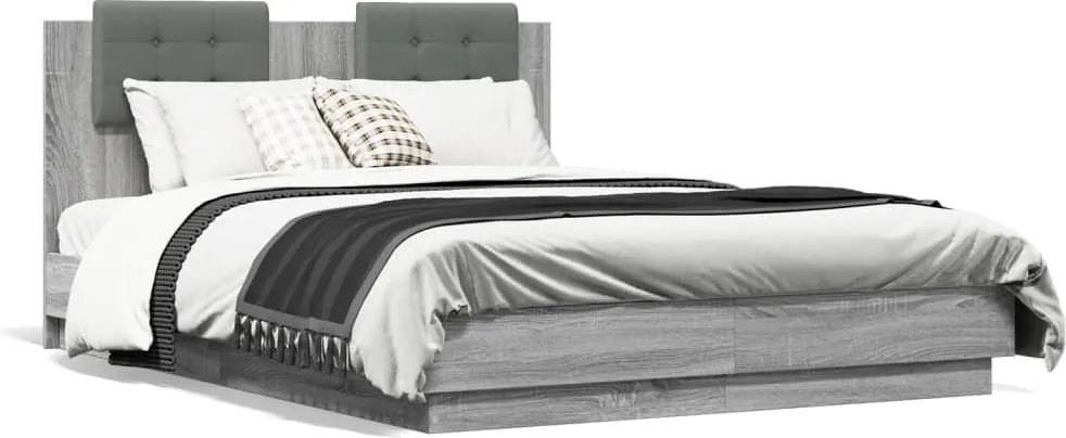 vidaXL szürke sonoma színű szerelt fa ágykeret fejtámlával 120x190 cm
