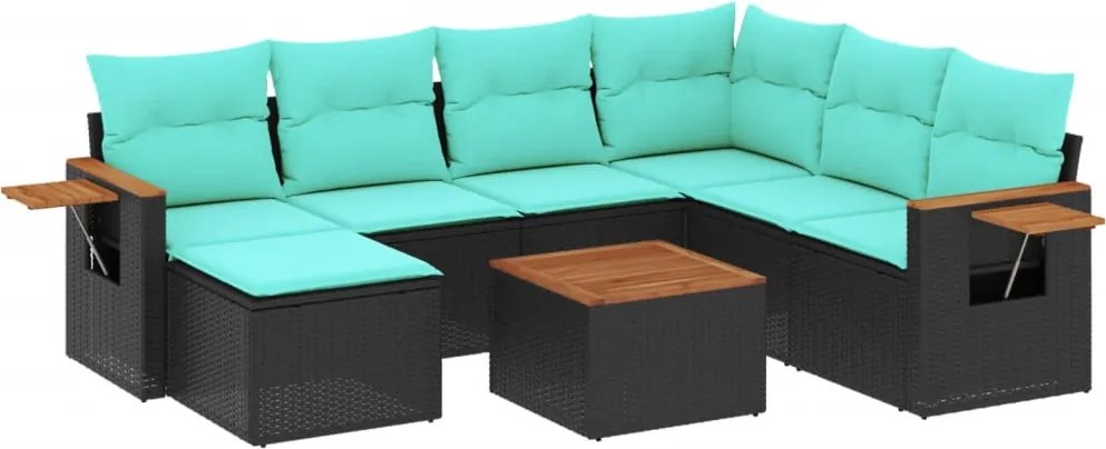 vidaXL 8 részes fekete polyrattan kerti ülőgarnitúra párnával