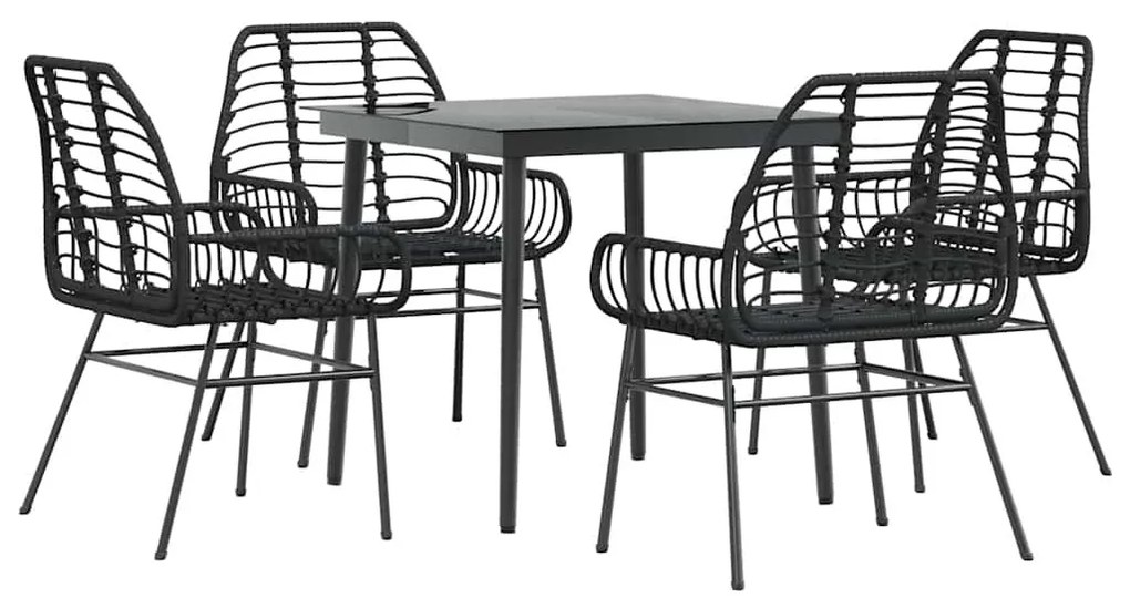 5 részes fekete polyrattan üveg kerti étkezőgarnitúra