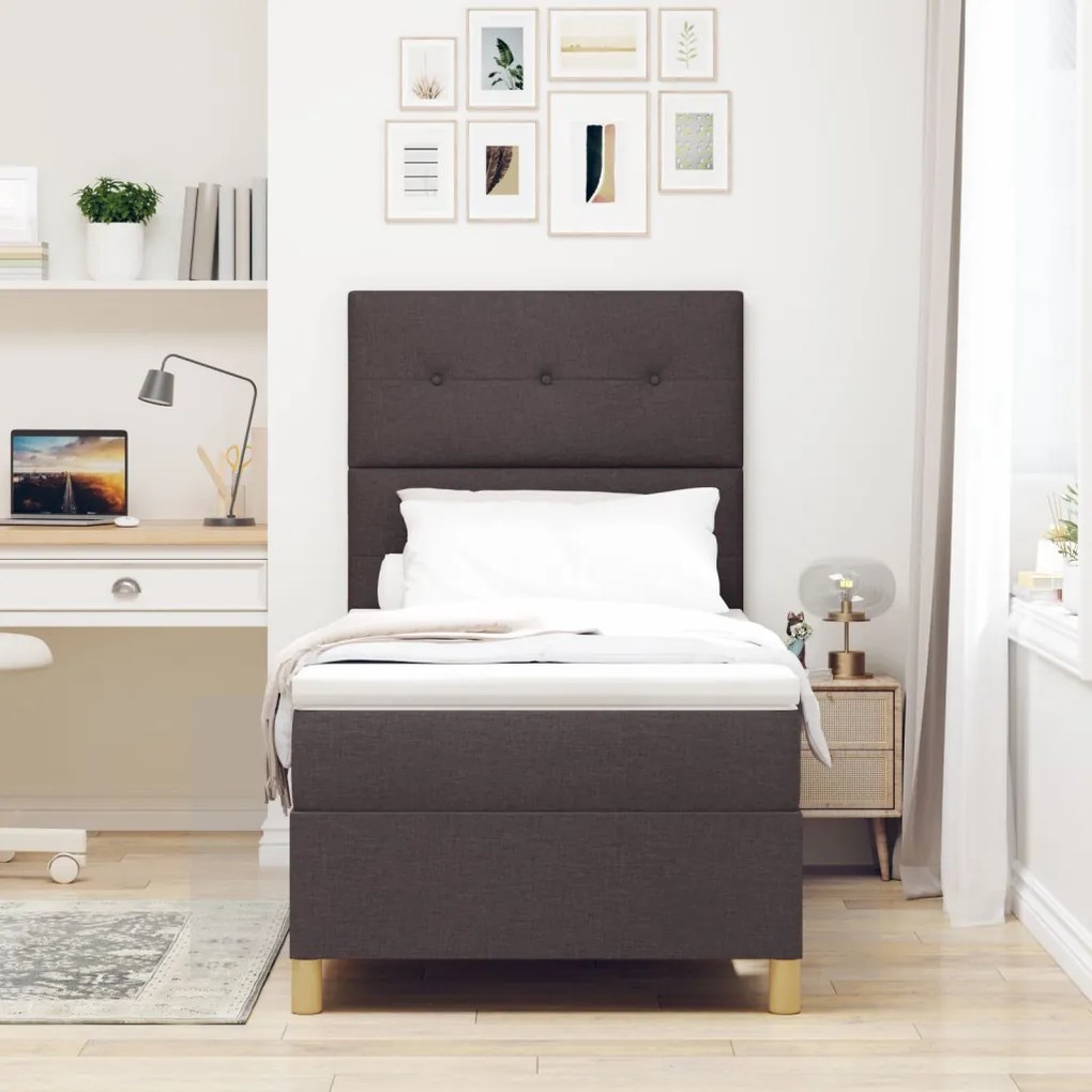 Box Spring Ágy Matrachoz Sötétbarna 90x200 cm Szövet