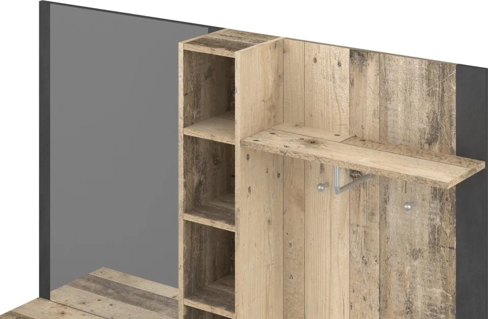 Előszoba bútor szett Old Style Light / antracit színkombinációban – BARRY