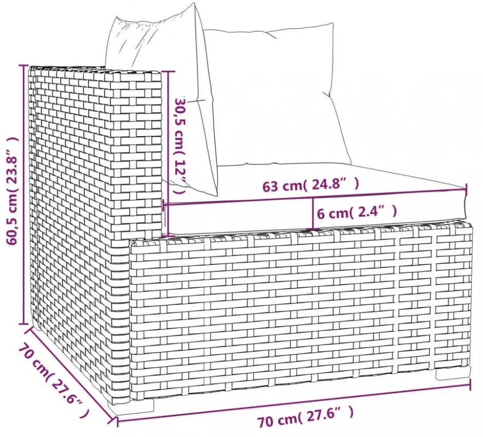 3 részes barna polyrattan kerti ülőgarnitúra párnákkal