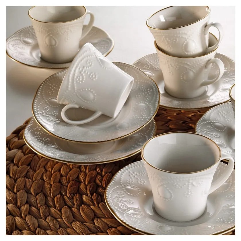Stitched 6 db-os porcelán csésze és csészealj készlet- Kutahya