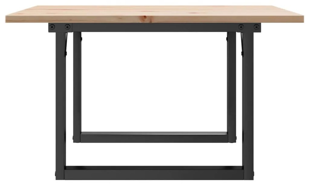 tömör fenyőfa és acél dohányzóasztal O-vázzal 70x70x40 cm
