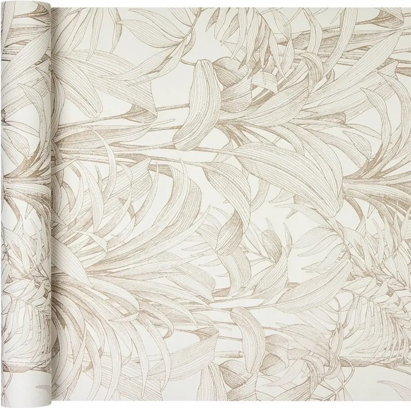 Tapéta Fehér-arany grafika trópusi levelekkel