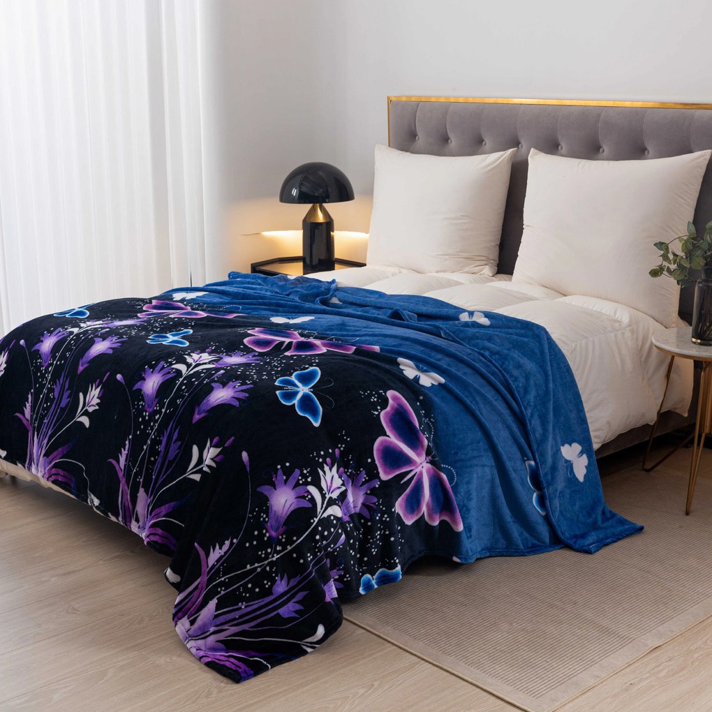 Mikroplüss takaró VIOLET BUTTERFLY sötétkék Méret: 200 x 220 cm