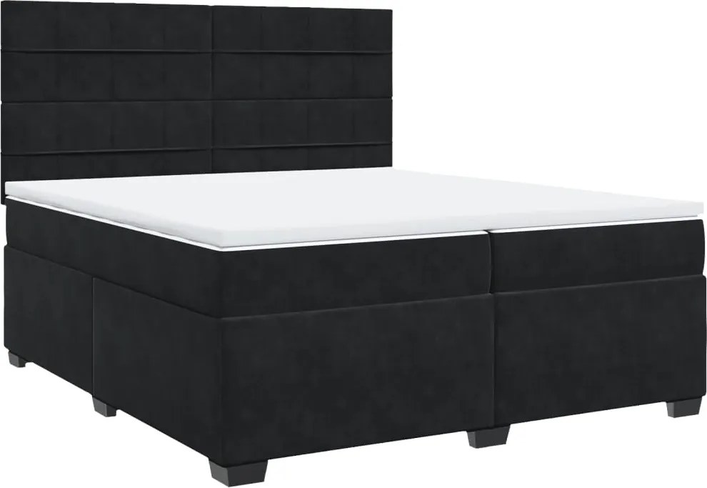 vidaXL fekete bársony rugós ágy matraccal 200x200 cm