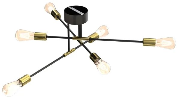 Csillár rúdon FLAME 6xE27/60W/230V fekete/arany