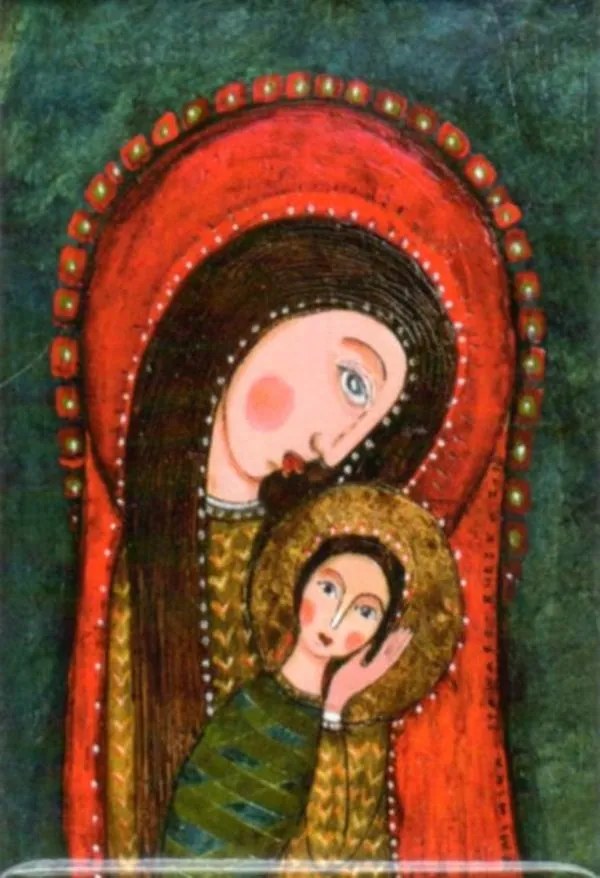 Mágnes Vászonkép Szűzanya a gyermekkel 5x8cm