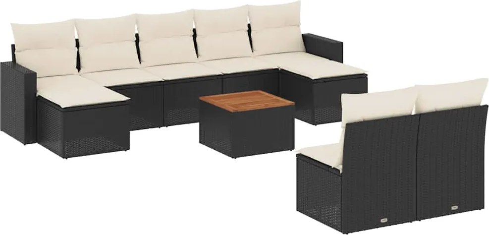 vidaXL 10 részes fekete polyrattan kerti ülőgarnitúra párnákkal