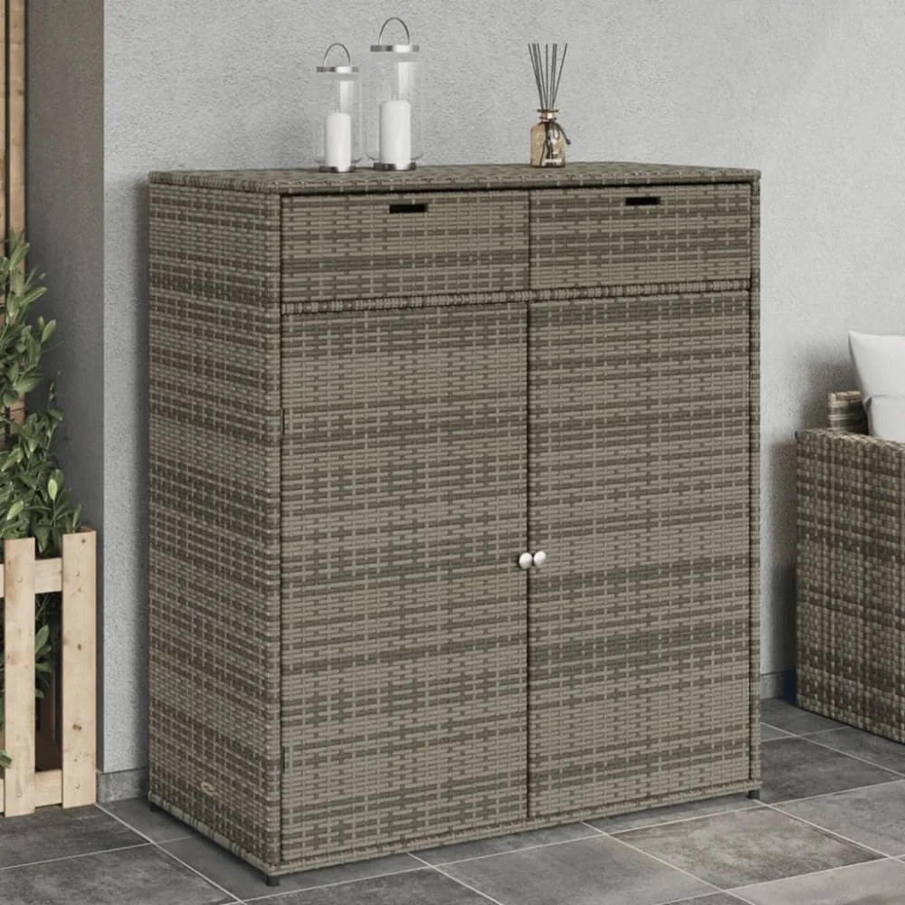 szürke polyrattan kerti tárolószekrény 105 x 55 x 113 cm