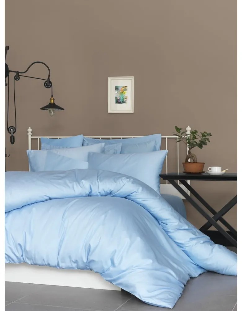 Világoskék kétszemélyes pamut-szatén ágyneműhuzat 200x200 cm – Mijolnir