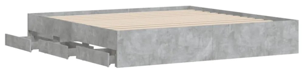 betonszürke szerelt fa ágykeret fiókokkal 160 x 200 cm