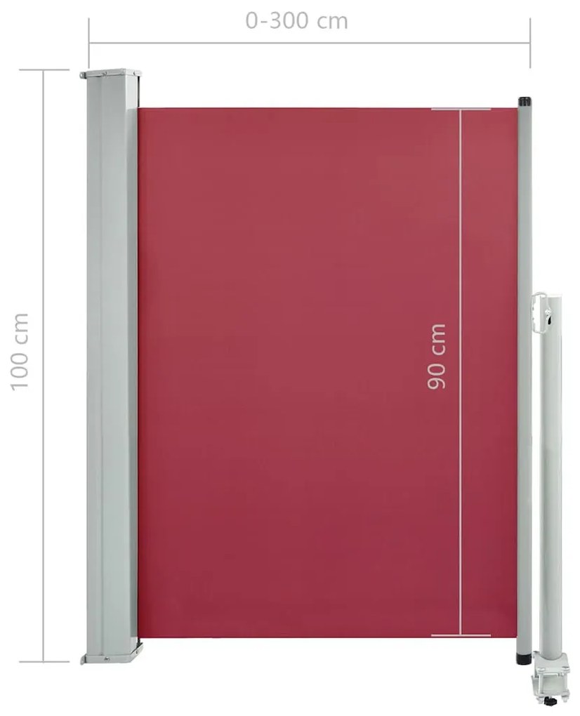 piros behúzható oldalsó teraszi napellenző 100 x 300 cm