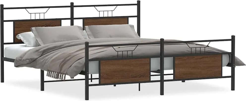 vidaXL barna tölgy színű fém ágykeret matrac nélkül 160 x 200 cm