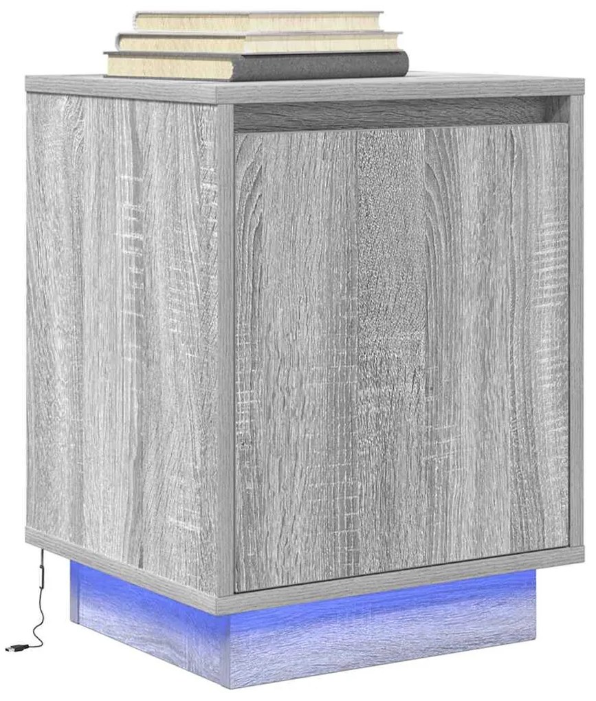 2 db szürke sonoma éjjeliszekrények LED világítással 38x34x50cm