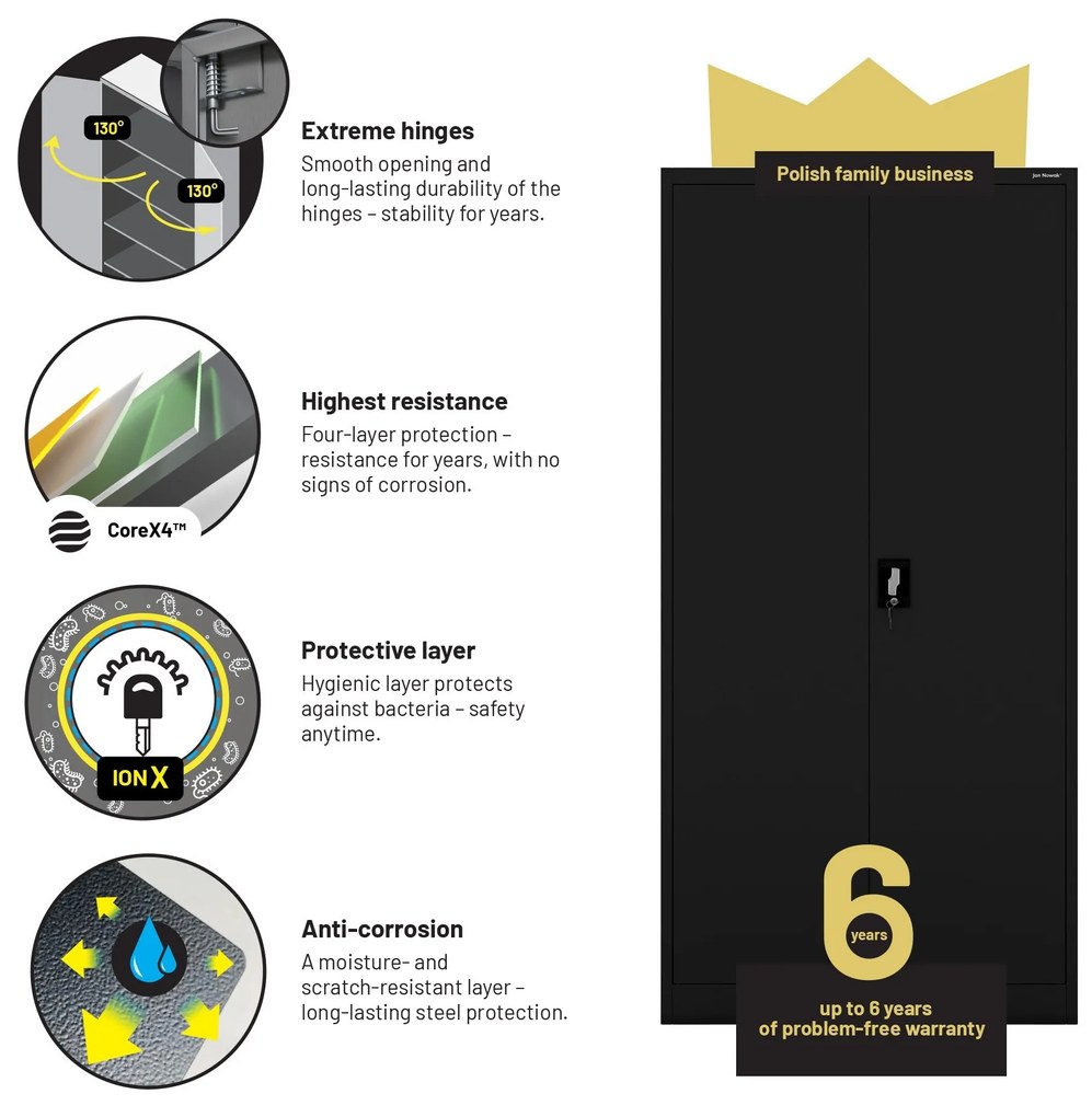 Fém iratszekrény JAN H, 900 x 1950 x 400 mm, fekete