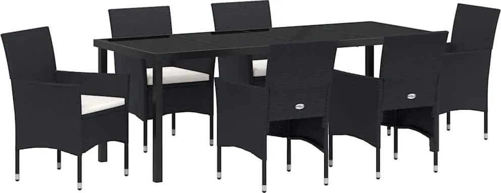 vidaXL Kert étkező szett párnával 7 pcs Fekete polirattan