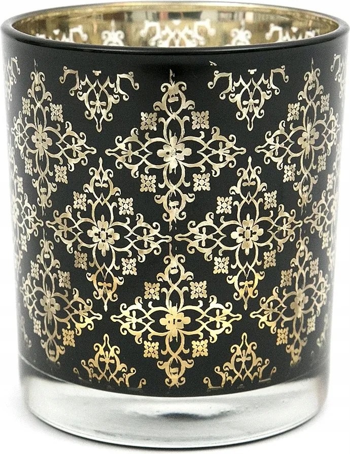 Üveg Gyertyatartó Fekete Arany 10cm Áttört Tealight Pohár