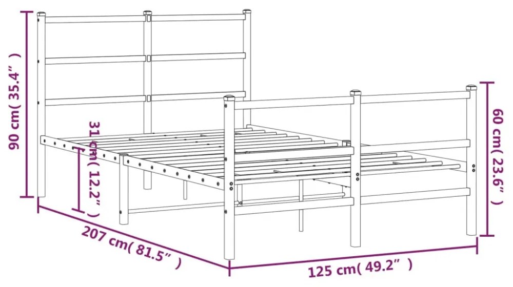fehér fém ágykeret fej- és lábtámlával 120 x 200 cm