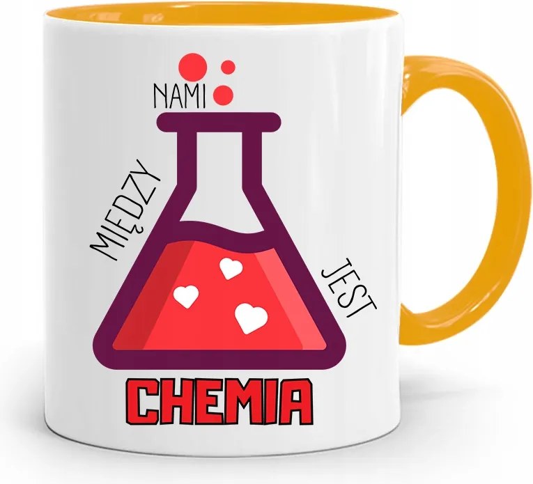 Sárga Bögre Valentin Napra Kémia Van Közöttünk, fényképes nyomattal