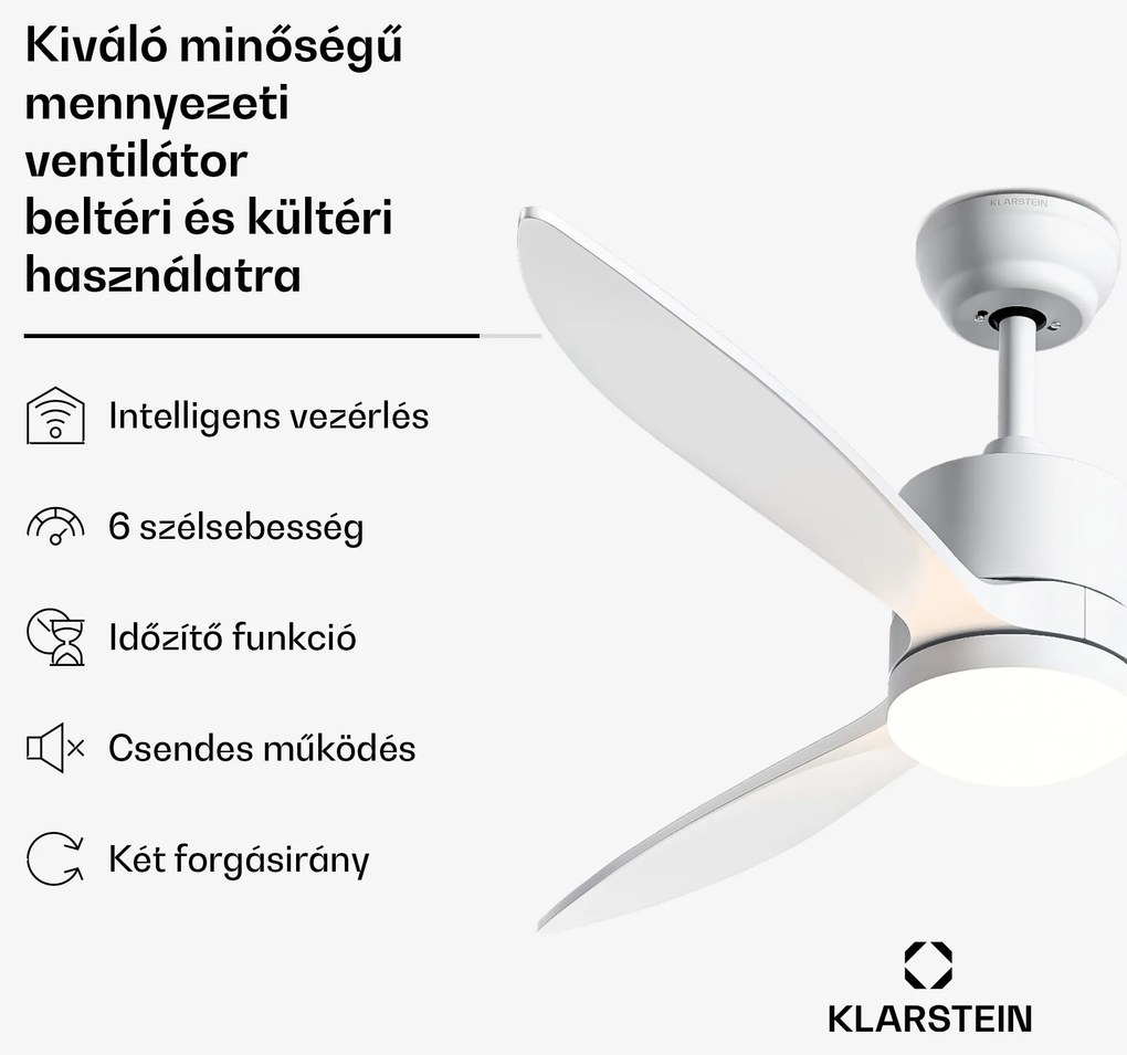 Klarstein SkyBreeze Smart mennyezeti ventilátor, Beltéri és kültéri használat, Intelligens vezérlés, IP44, 40 dB