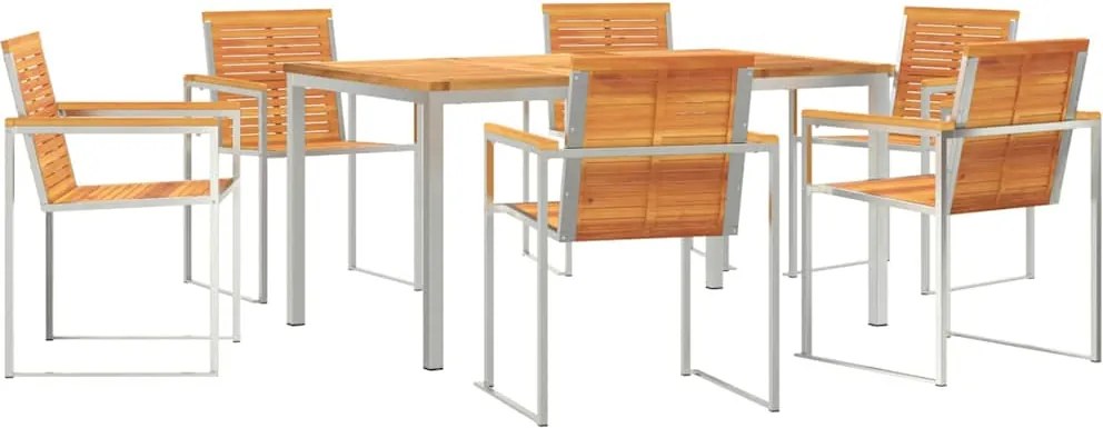 vidaXL Kert étkező szett 7 pcs Barna Tömör Akácfa