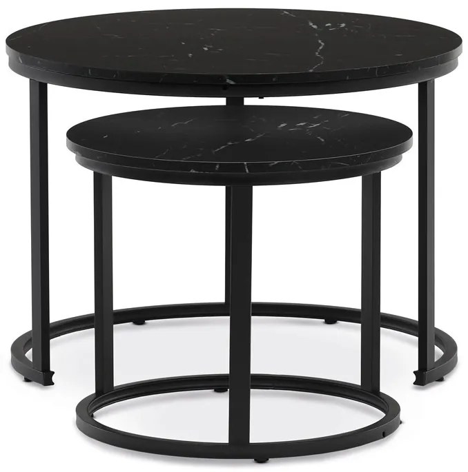 Set de măsuțe de cafea din 2 piese, blat din MDF cu decor marmură, cadru metalic
