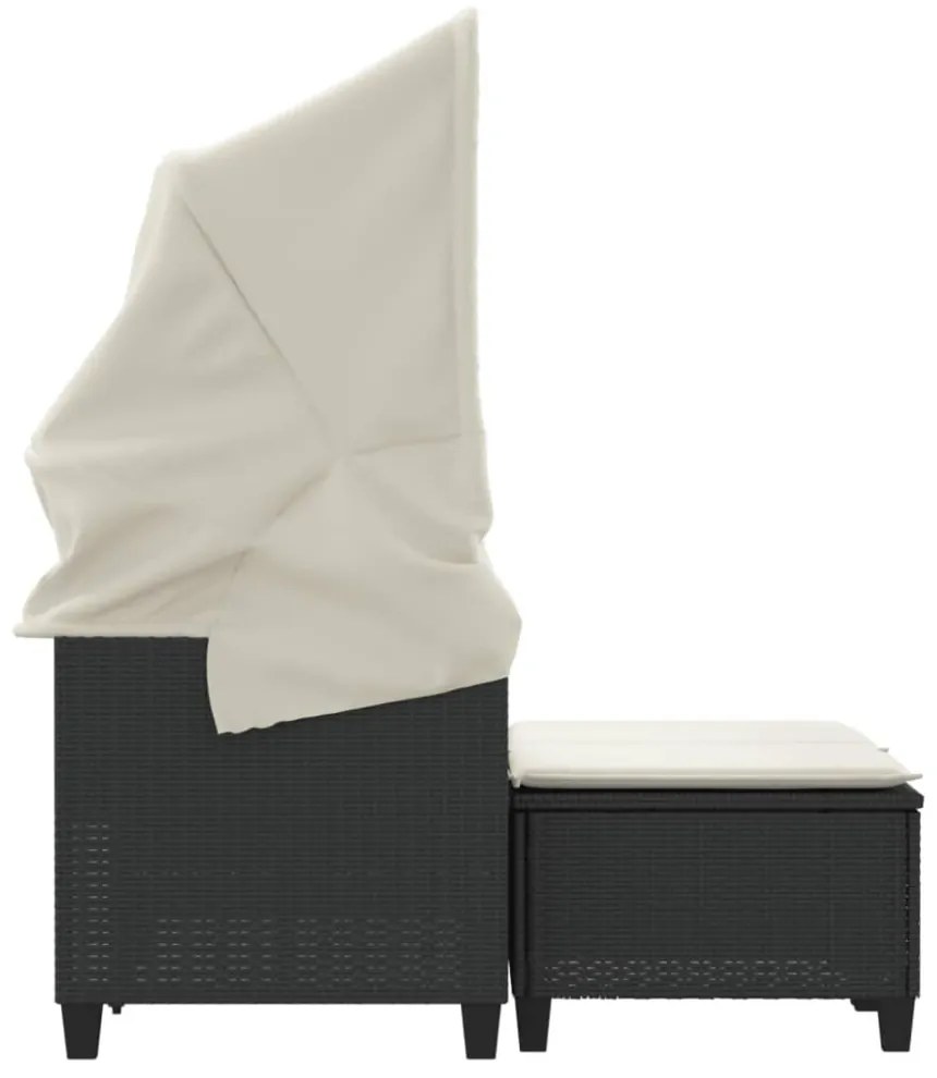 vidaXL 2 személyes fekete polyrattan kerti kanapé baldachinnal/székkel