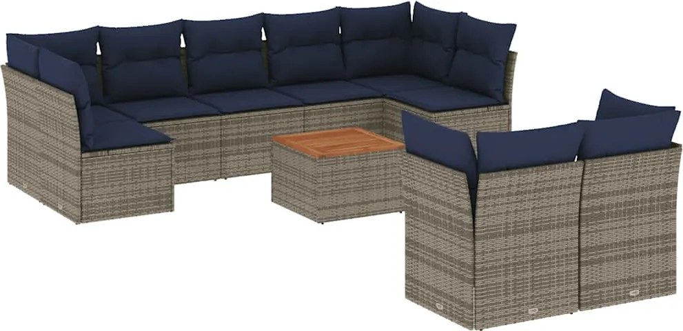 vidaXL 10 részes szürke polyrattan kerti ülőgarnitúra párnával