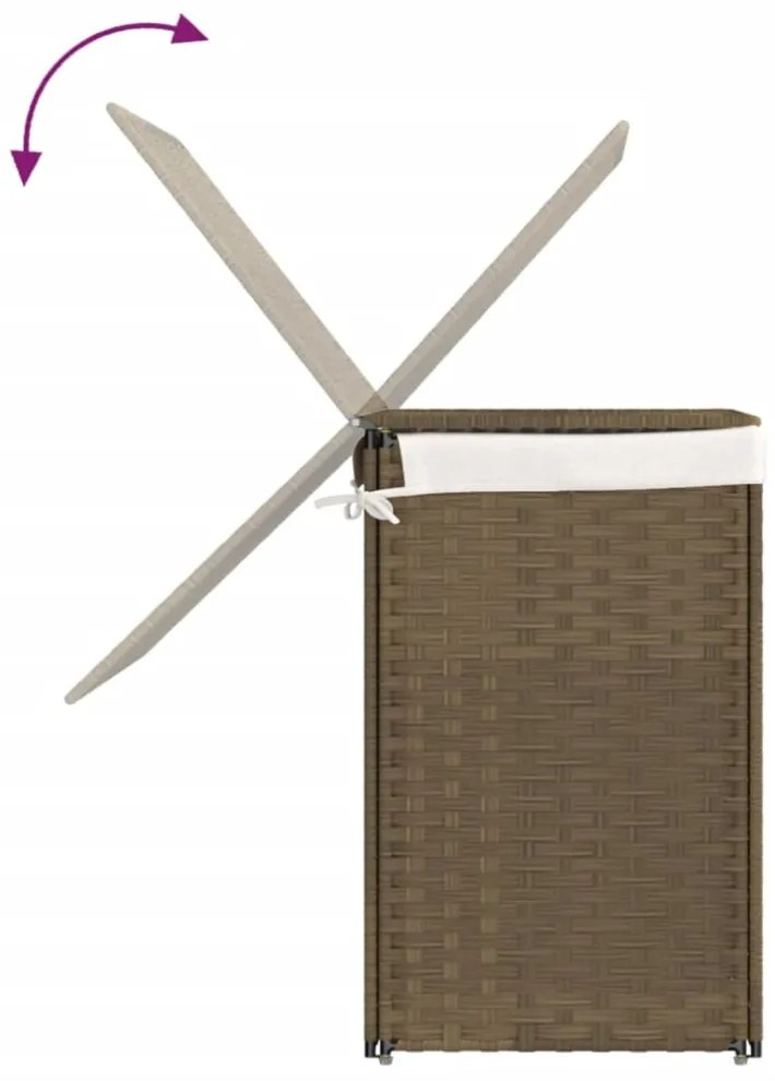 polyrattan szennyeskosár 2 rekesszel 53x33x57 cm