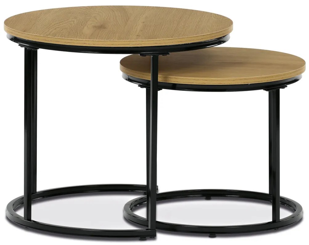 Set măsuță de cafea, blat MDF, decor stejar salbatic, bază metalică