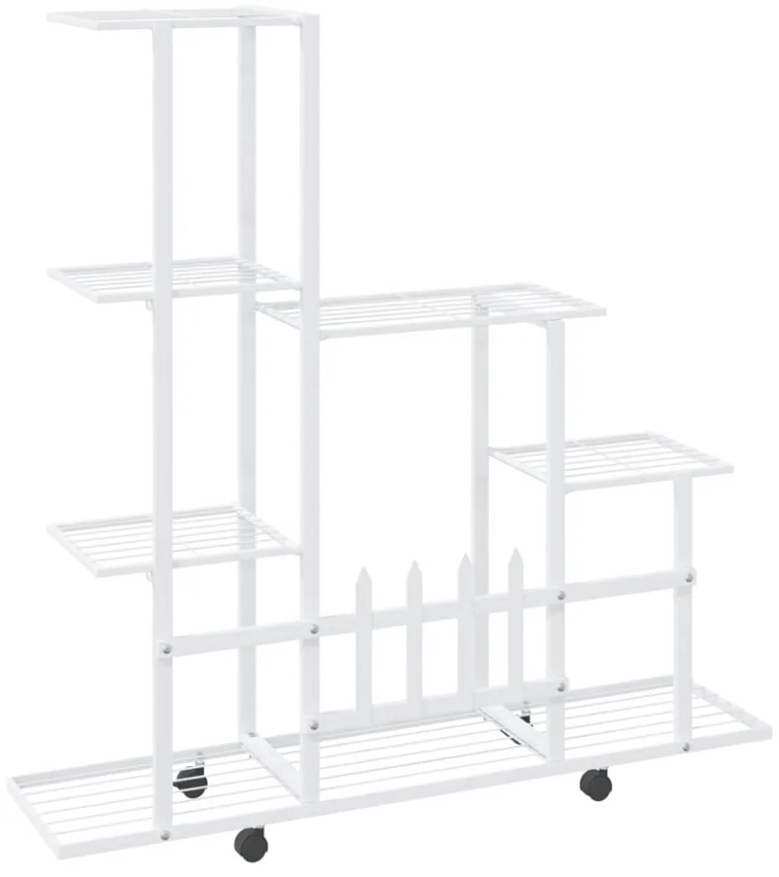 fehér acél virágtartó állvány kerékkel 94,5 x 25 x 92,5 cm